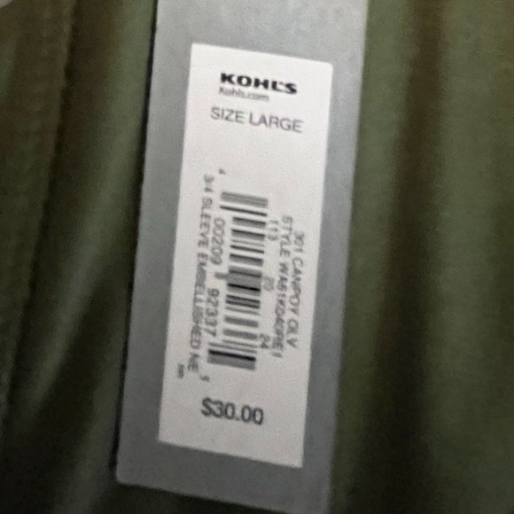 APT. 9 3/4 SLEEVE OLIVE SHIRT WITH EMBELISHED NECK LINE, NWT SIZE L - Picture 3 of 6